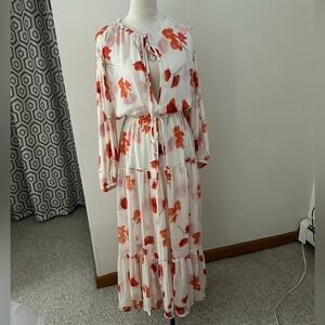 Floral White and Red Maxi Dress
